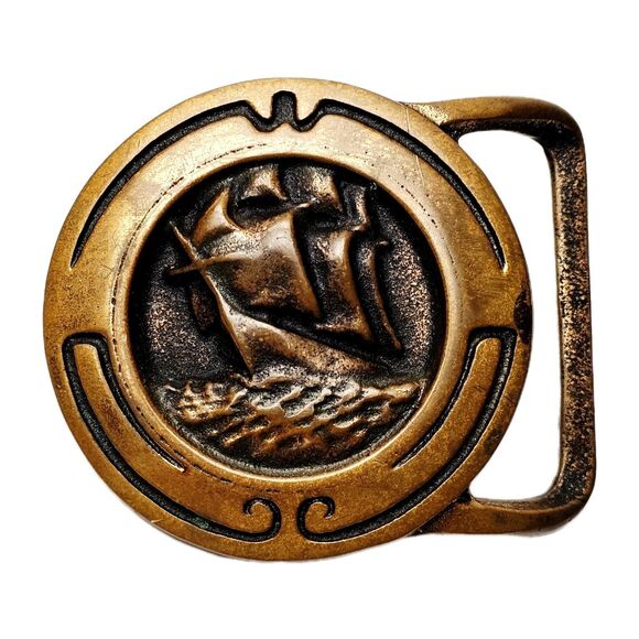 VTG GLORY OF THE SEAS Belt Buckle Solid Brass Tech Ether 1974 Nautical USA VGC! - Picture 9 of 9